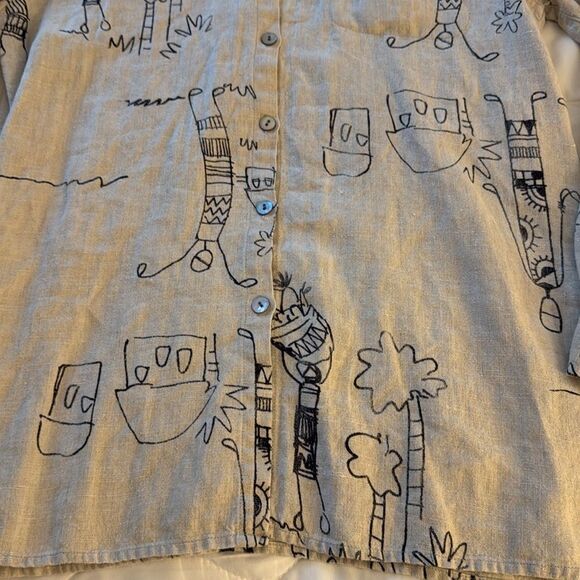 Chico’s Design 2 Piece Set .Linen Top & Cropped Pants in Whimsical Print. Size 4 - Picture 5 of 9